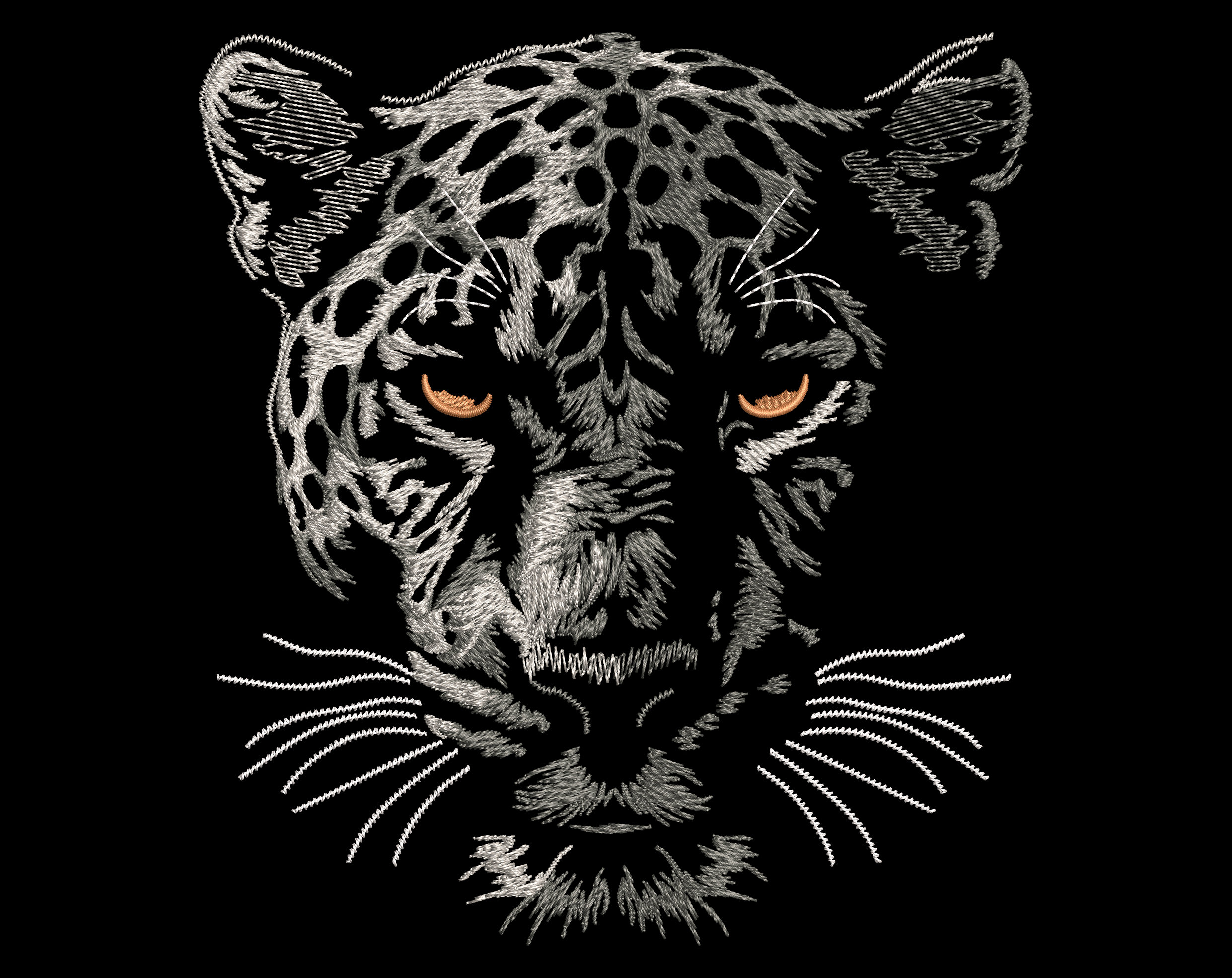 Mystic Jaguar Face Embroidery Design - Realistic Wild Feline for Dark Fabric, Fill Stitch Predator Animal Head, Nature Machine Pattern Files