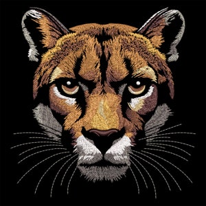 Cougar Face Embroidery Design, Realistic Puma Head PES File, Wild Animal for Dark Fabric, Fill Stitch Feline, Predator Craft Gift Pattern