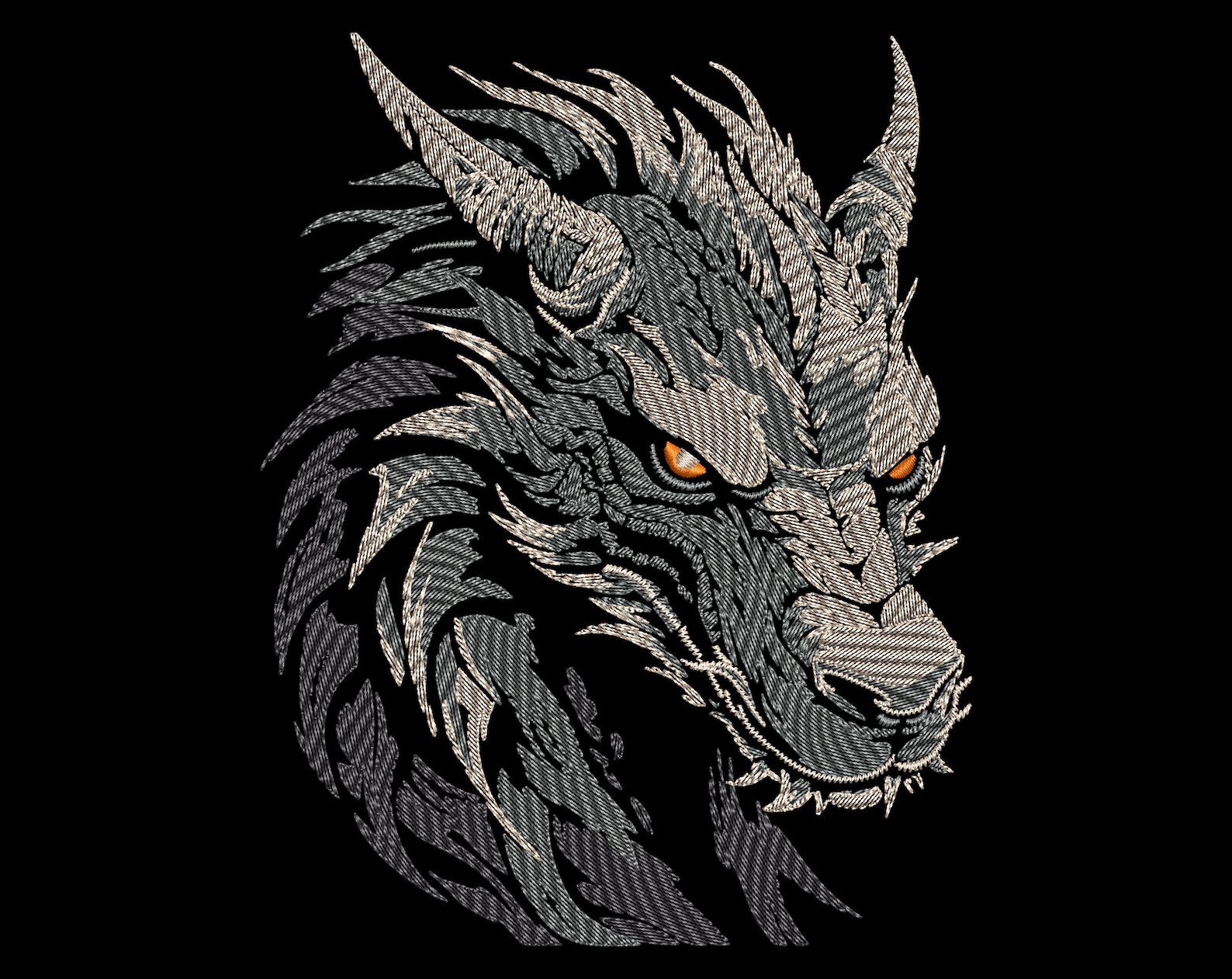 Mystic Dragon Head Embroidery Design - Fantasy Creature Sketch, Light ...