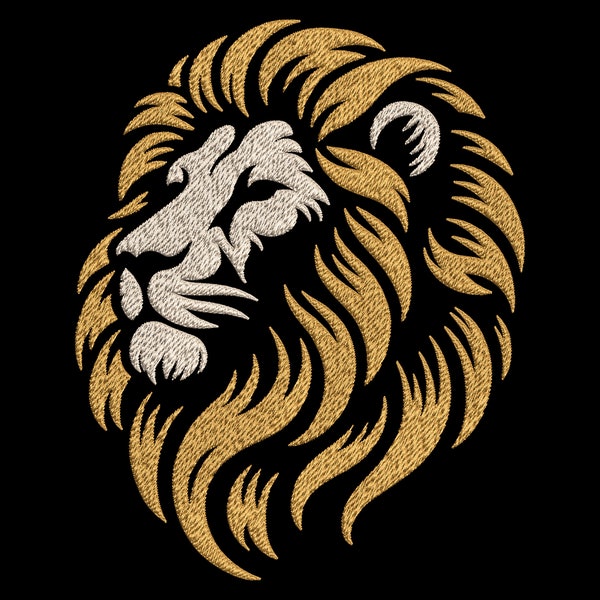 Noble Lion Embroidery Design - Golden Mane Pattern - King of the Jungle Theme for Dark Fabric - Bold Wildlife Portrait