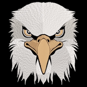 El diseño de bordado de águila calva - Cabeza de pájaro majestuoso de puntada de relleno para telas oscuras, símbolo del patriotismo estadounidense, archivos de bordado de máquina