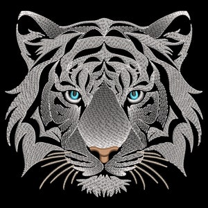 Sketch Stitch White Tiger Embroidery Design - Majestic Animal Head Art, Ideal for Dark Fabrics, Perfect Gift for Wildlife Enthusiasts