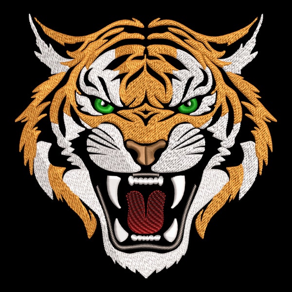 Fierce Tiger Head Embroidery Design - Fill Stitch Angry Wild Animal Face for Dark Fabric, Machine Files for Jungle Lovers