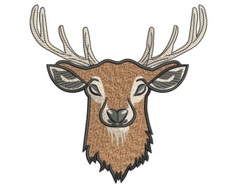 Deer Head Embroidery Design, Fill Stitch Reindeer Antlers, Machine embroidery files in 4 sizes