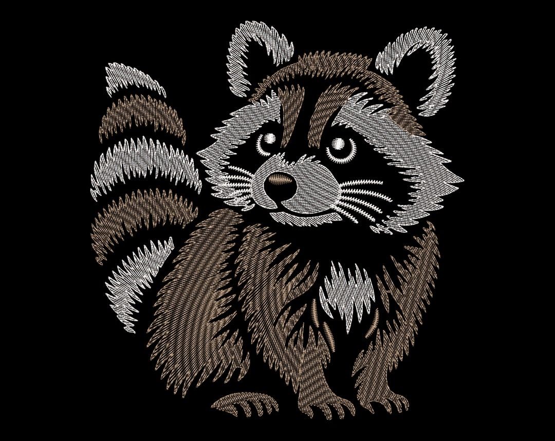 Adorable Raccoon Quick Stitch Embroidery Design - Sketch Night Forest ...