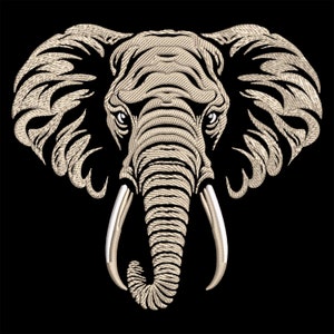 Elephant Head Embroidery Design, Realistic African Safari Animal for Dark Fabric, Powerful Jungle Wildlife Lovers Decor Gift, PES Files