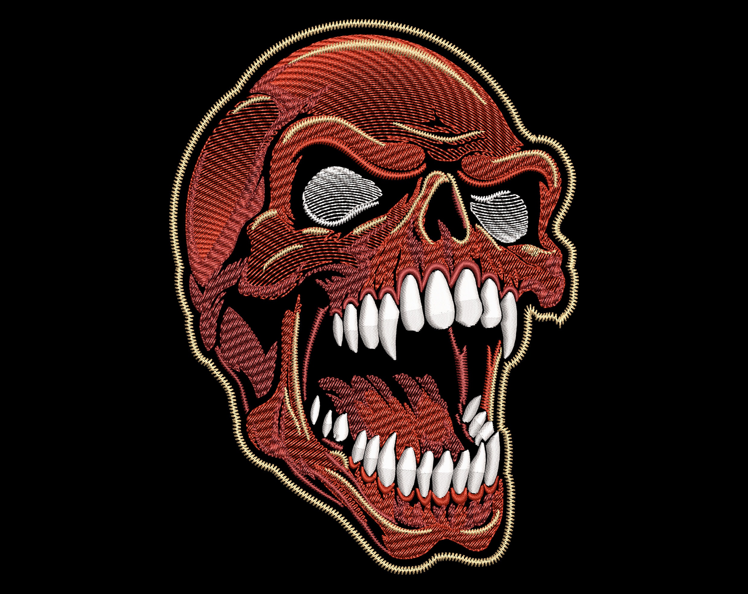 Vampire Skull Embroidery Design - Red Halloween Skeleton Head for