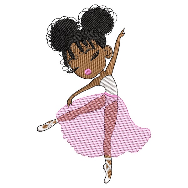 Beautiful Afro Puffs Ballerina Embroidery Design - Graceful Dancing Girl Pattern for Machine Embroidery Projects, five sizes