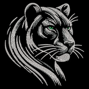 Light Stitch White Panther Embroidery Design - Mystic Jungle Animal Face for Dark Textiles, Enigmatic Sketch Pattern Files for Nature Lovers