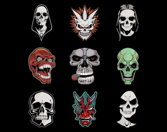 Mystic Demonic Skull Embroidery Designs Bundle - Gothic Style