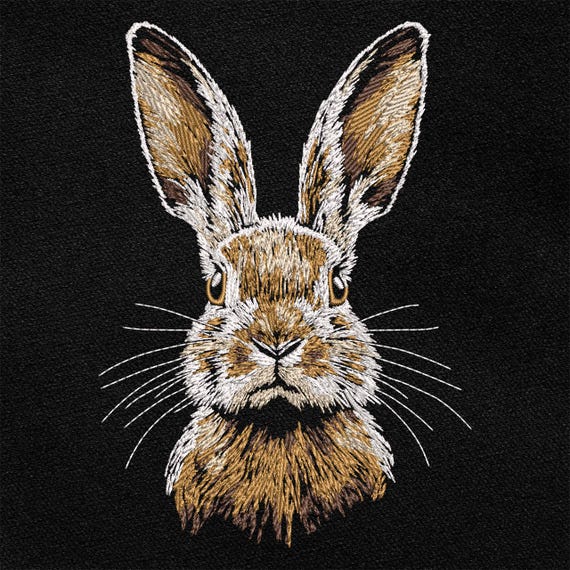 Wild Hare Embroidery Design, Realistic Brown Rabbit Digital Pattern for Dark Fabric, Rustic Easy PES DST files for Easter & Gift Crafts
