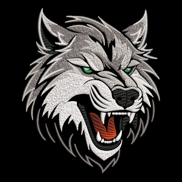 Angry Gray Wolf Head Embroidery Design - Totemic Wild Beast Emblem for Dark Fabrics, Fairy Forest Animal, Digital Machine Files