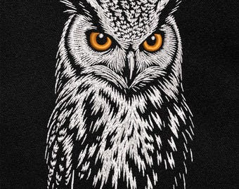 White Owl Embroidery Design, Digital File for Machine Embroidery on Black Textile, Realistic Woodland Bird Pattern, High-Quality DIY Gift