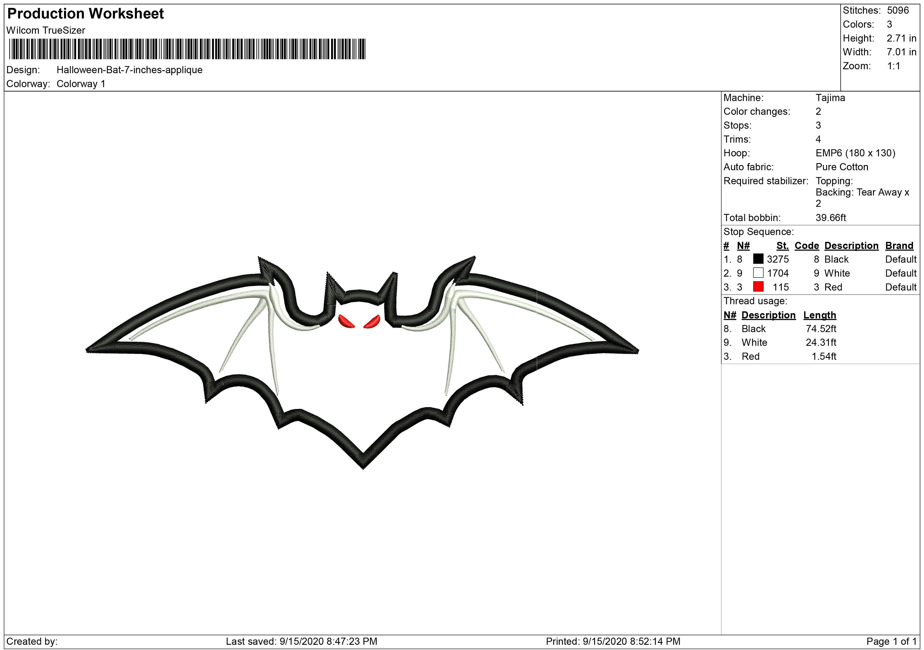 Bat Embroidery Design Halloween Fill Stitch and Applique Etsy Ireland