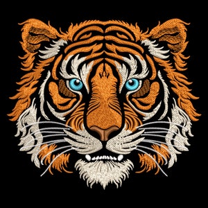 Elegant Tiger Head Embroidery Design - Wild Animal Majesty for Dark Material, Creative Fill Stitch Machine Files for Jungle Lovers