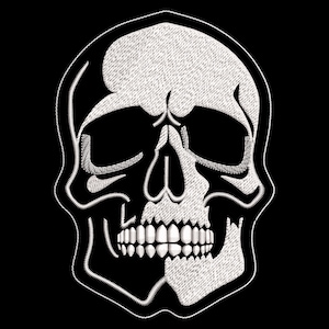 Brutal White Skull Embroidery Design - Zombie Man Face for Dark Textiles, Halloween Skeleton Theme, Digital Machine Files