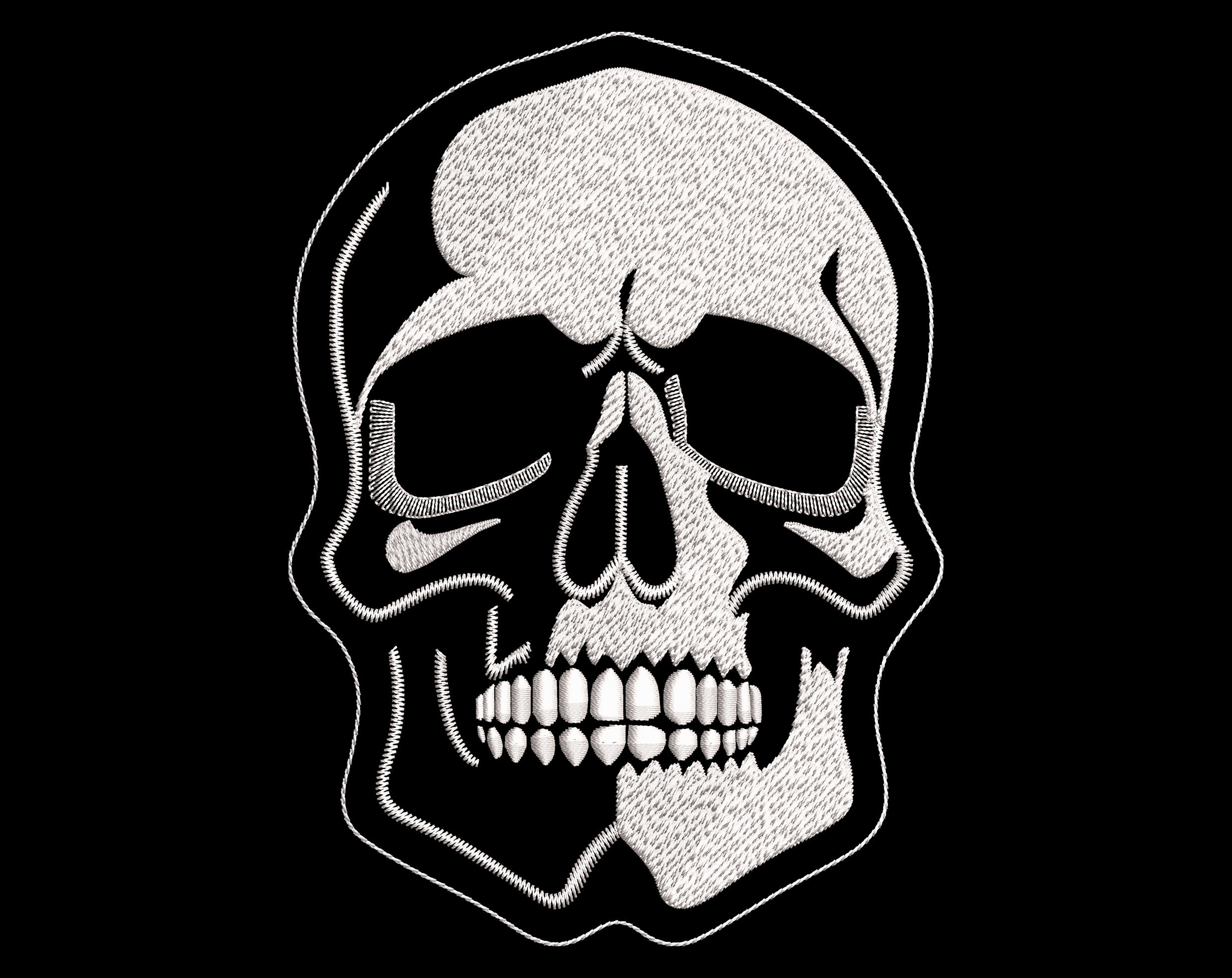 Brutal White Skull Embroidery Design - Zombie Man Face for Dark