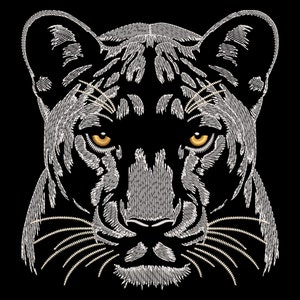 Quick Stitch White Panther Embroidery Design - Mystic Jungle Animal Head for Dark Textiles, Enigmatic Sketch Pattern Files for Nature Lovers