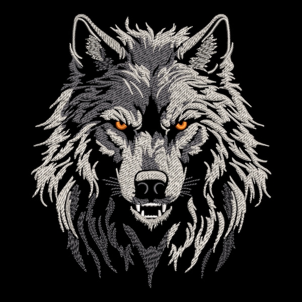 Mystischer Wolfskopf Stickerei Design - Dunkler Stoff Totemic Beast, Feenwald Tiergesicht, hochwertige digitale Maschinendateien