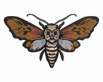 Realistic Death Head Moth Embroidery Design, Unique Hawk Moth Skull Art, Machine embroidery files in 5 sizes
