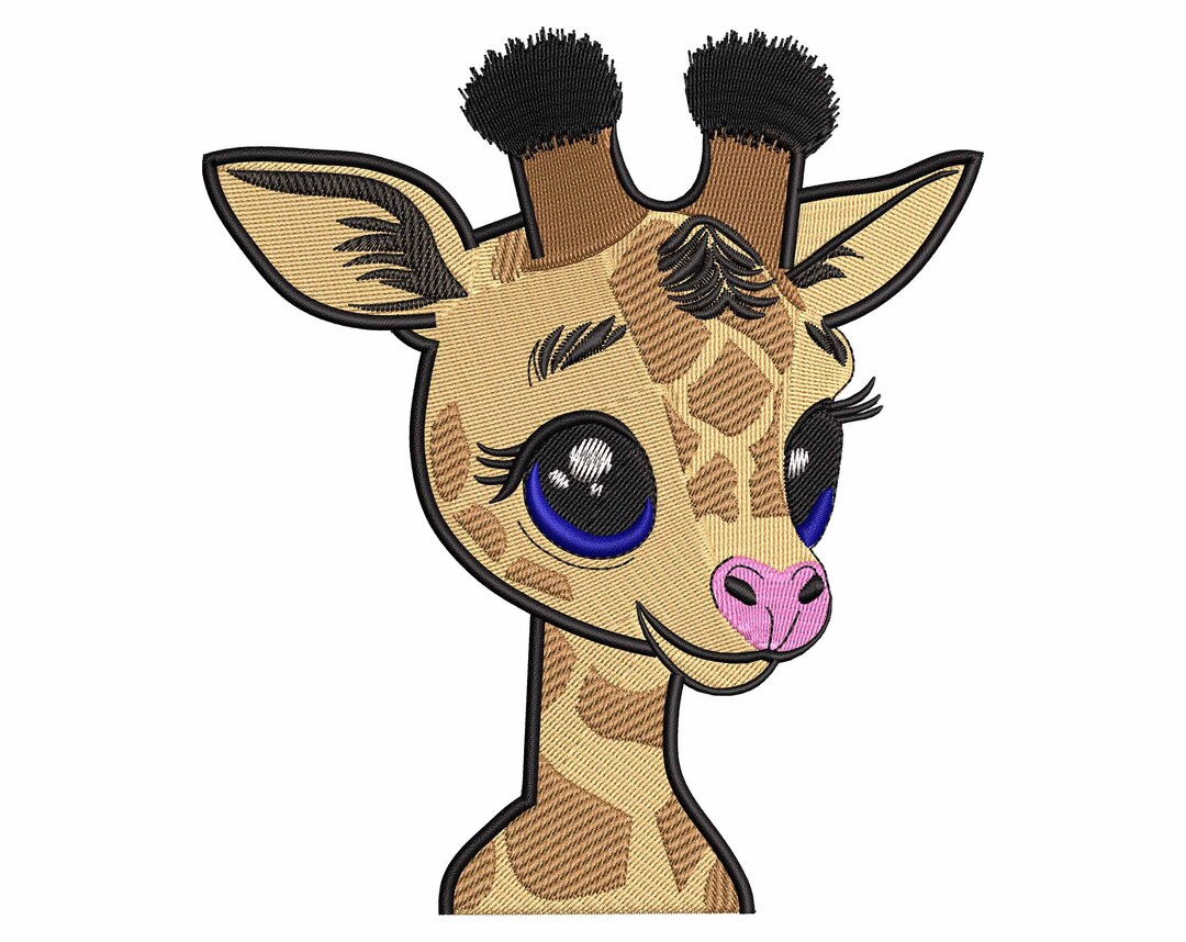 Baby Giraffe Embroidery Design, Cute Bigeyed African Baby Animal