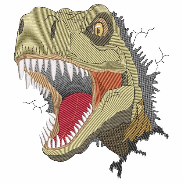 T-REX Head Embroidery Design, Roaring Tyrannosaurus, Dangerous Angry Predator, Machine embroidery files in 4 sizes