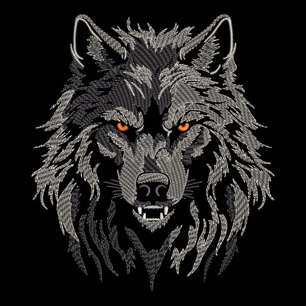 Quick Stitch Mystic Wolf Embroidery Design - Dark Fabric Totemic Beast, Fairy Forest Sketch Animal Head, Digital Machine Files