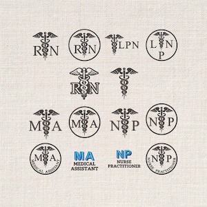 Nurse Credentials Embroidery Designs Bundle, RN LPN NP Medical Assistant Caduceus Badges, Scrubs Graduation Gift