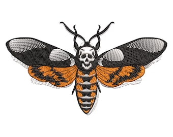 Death Head Moth Embroidery Design, Realistic Hawk Moth Skull Machine PES files in 4 sizes