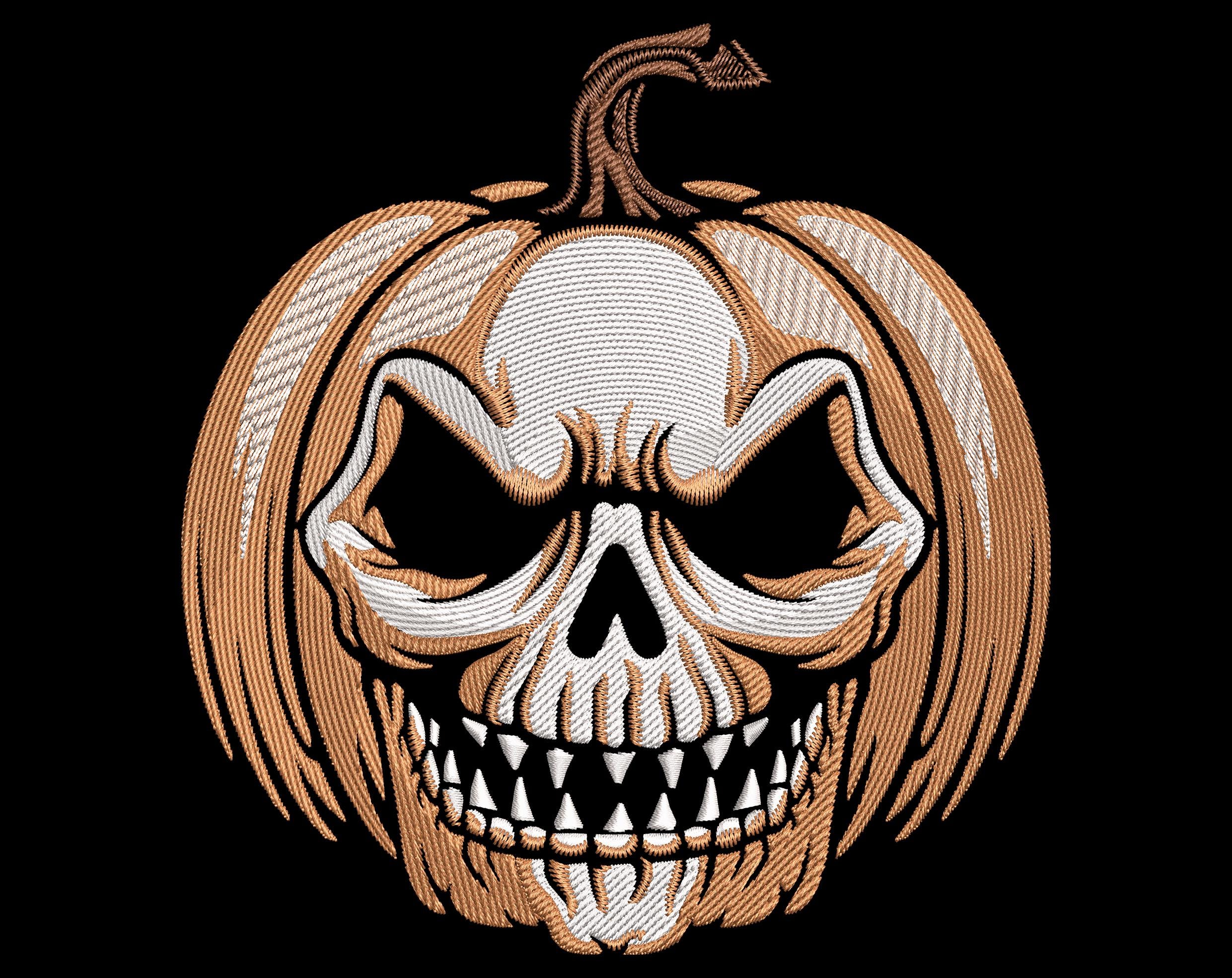 ハロウィンのかぼちゃの頭の刺繍デザインセット、怖いジャック・オー