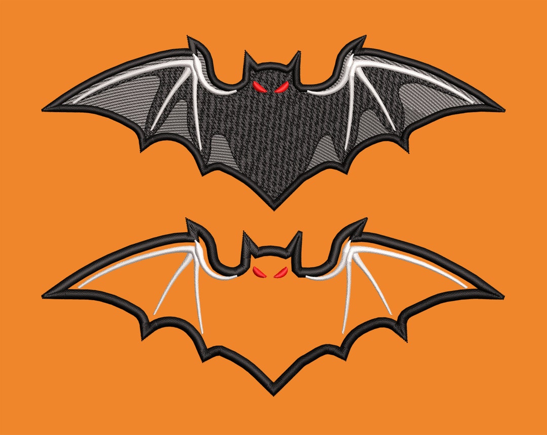 Bat Embroidery Design, Halloween Fill Stitch and Applique Silhouette