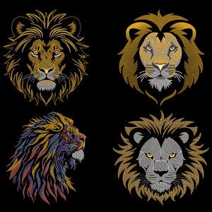 Sketch Lion Head Embroidery Bundle - Quick Stitch Wild King for Dark Fabric - Majestic Machine Designs