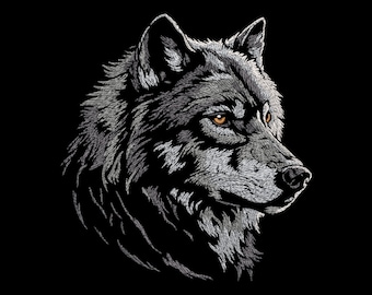 Realistic Wolf Head Embroidery Design, Majestic Night Forest Animal Pattern for Dark Fabric, Wild Spirit Power High-Quality PES Machine File