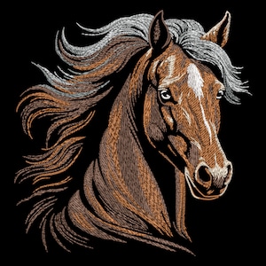 Realistic Horse Head Embroidery Design - Noble Animal for Dark Fabric, Fill Stitch Graceful Mane, Gift for Equestrian Lovers, PES files