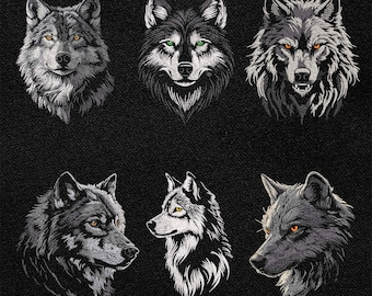 Realistic Wild Wolf Embroidery Designs Bundle - Lifelike Forest Animal Pattern for Dark Textile, PES Files for DIY Gift Jacket, Bag, Hoodie