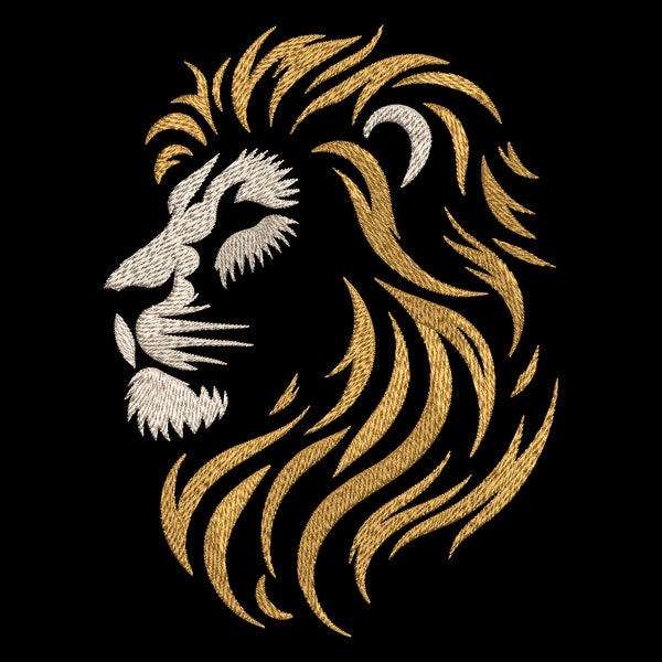 Noble Lion Head Embroidery Design - Golden Mane Pattern - Majestic King of the Jungle for Dark Fabric - Regal Wildlife Animal Portrait