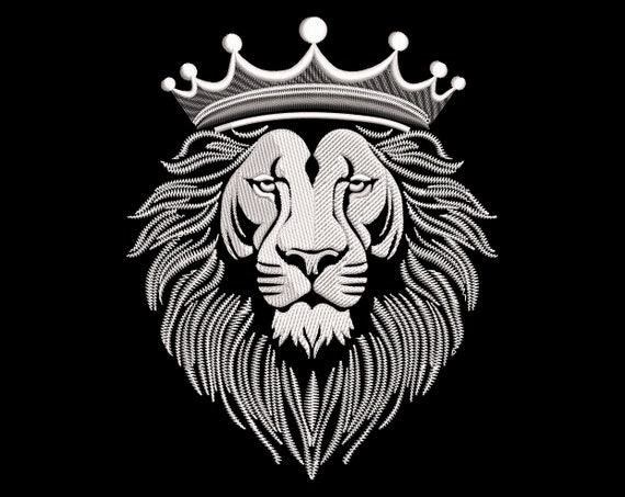 Crowned White Lion Head Embroidery Design - Royal Animal King with Crown, Jungle Majesty Pattern, Machine PES Files