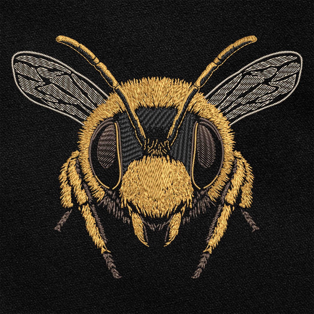 Realistic Honey Bee Embroidery Design, Insect Head Pattern for Black ...