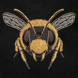 Realistic Honey Bee Embroidery Design, Insect Head Pattern for Black Textile, Easy Machine Stitch PES DST File, Eco-Themed Nature DIY Gift