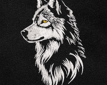 White Wolf Head Embroidery Design, Realistic Forest Animal Pattern for Dark Textile, Freedom Nature Spirit Power High-Quality DIY Gift Files