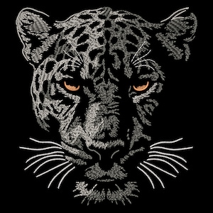 Quick Stitch Jaguar Face Embroidery Design - Mystic Wild Feline for Dark Fabric, Realistic Predator Head Sketch, Nature Machine Pattern File