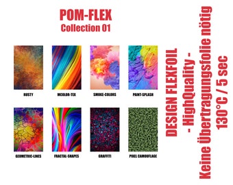 POM-FLEX design flex film, iron-on film, plotter film 20 cm x 30 cm approx. DIN A4 version 1