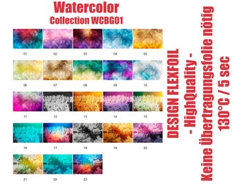 Watercolor flex film, iron-on film, plotter film 20 cm x 30 cm approx. DIN A4 version WCBG1