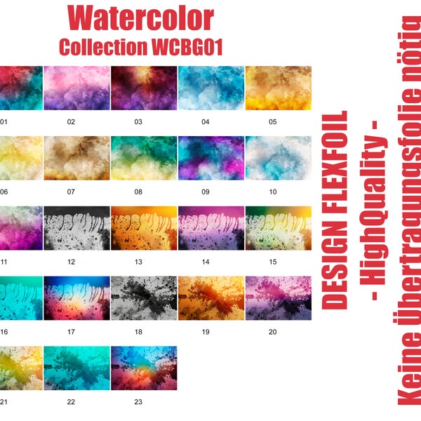Watercolor Flexfolie, Buegelfolie, Plotterfolie  20cm x 30cm ca DIN A4 Version WCBG1