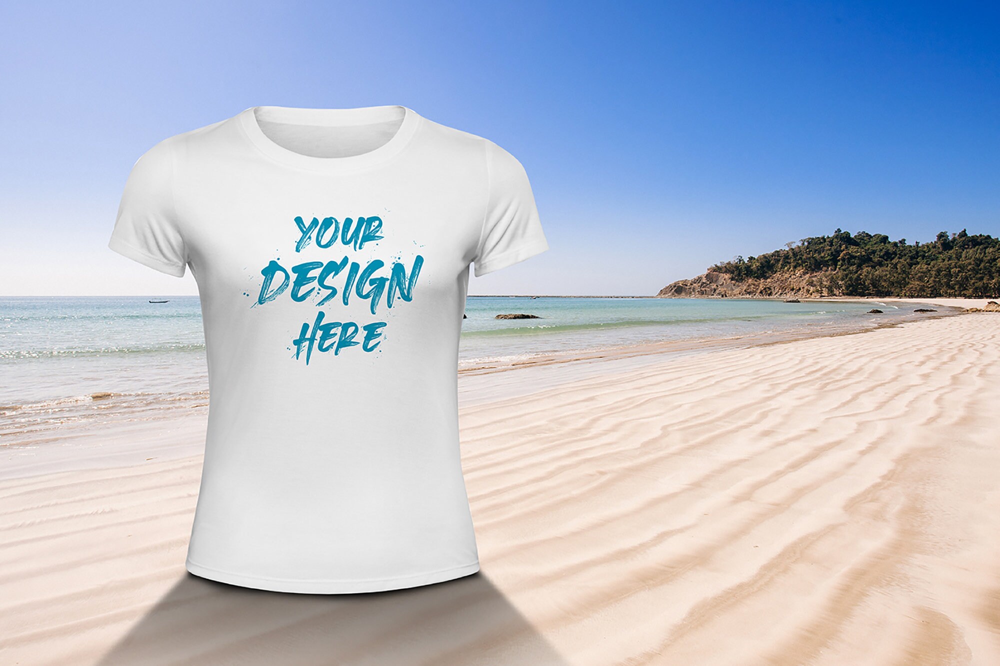 White T shirt Mockup with sea beach white tshirt for summer Etsy