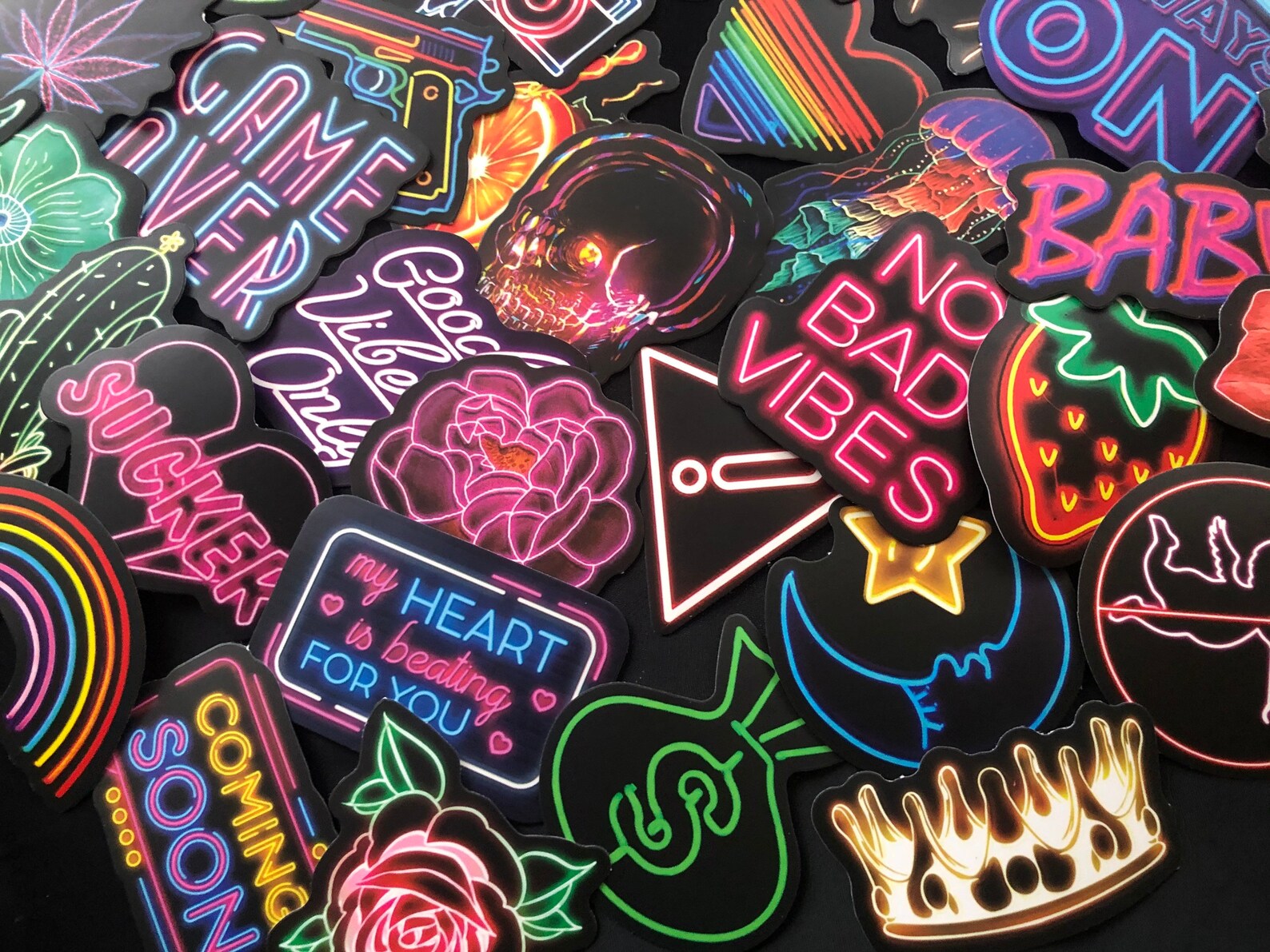 Neon Colorful Stickers Pack Mixed Custom Waterproof Decals Etsy
