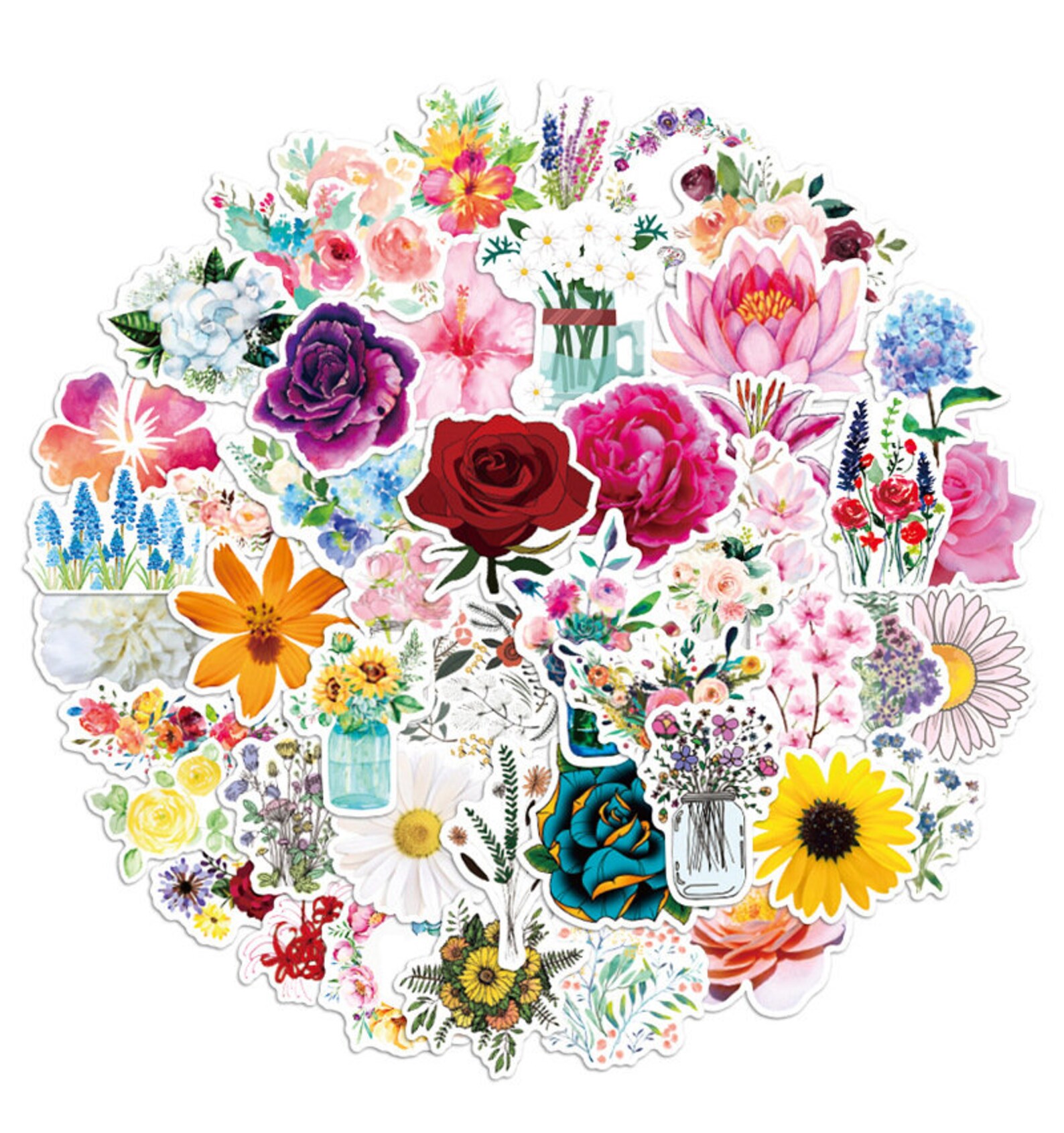 50x Flower Scrapbook Stickers Custom Waterproof Decals Etsy