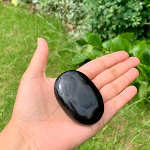 50mm Black Obsidian Palm Stone, Black Crystal Palm Stone, Healing Stone