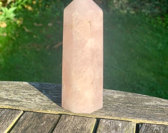 120mm / 340grams Deep Rose Quartz Crystal Natural Tower, Quartz crystal, Rose Point, Wand