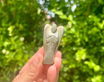55mm Golden Pyrite Crystal Angel, Crystal Angel, Gemstone Angel, Pyrite Crystal, Carved Crystal Angels